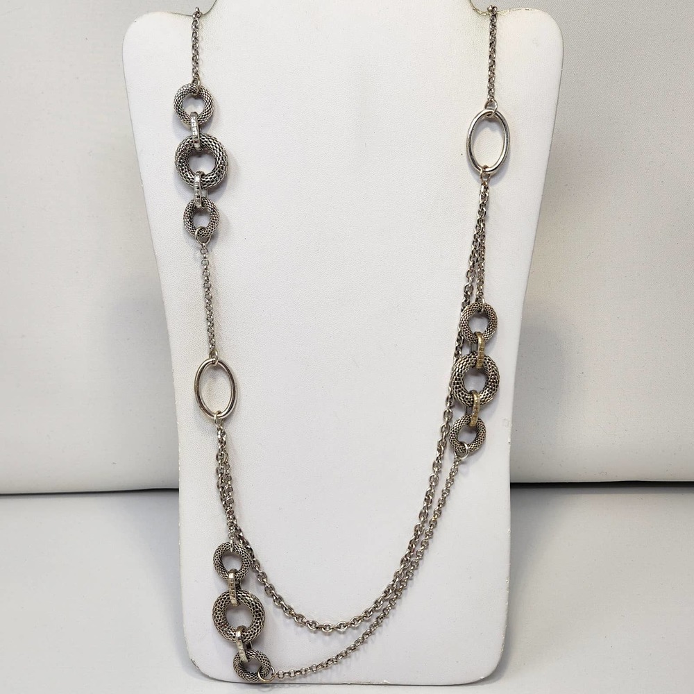 Premier Designs Layered Silver Tone Chain Circle Mesh Links Long Necklace